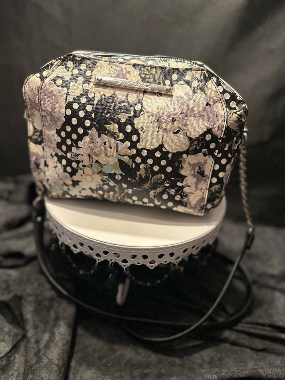 Betsey Johnson Black Floral Crossbody Bag